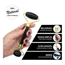 Rolo Massagem Facial Pedra De Obsidiana Jade Anti Rugas Cor Preta Foto mini 2