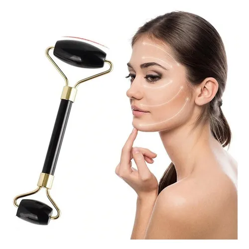 Rolo Massagem Facial Pedra De Obsidiana Jade Anti Rugas Cor Preta Foto 1