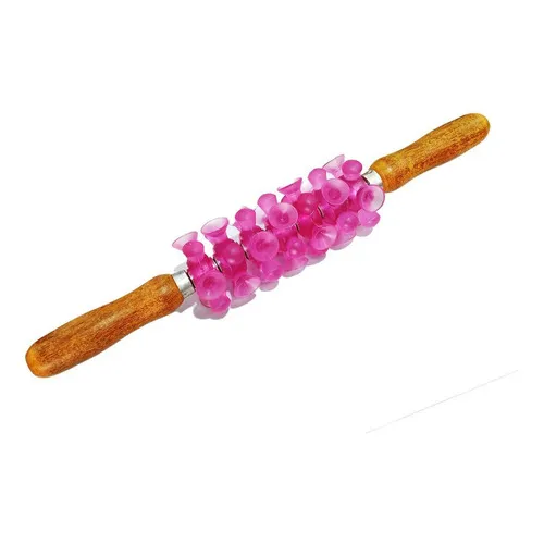 Rolo Para Massagem Turbinada Rosa Grande Cabo De Madeira Foto 1