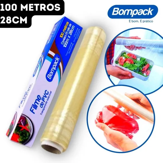 Rolo Plástico Filme Transparente Pvc Bompack 28cm X 100m Foto 1