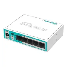 Roteador MikroTik RouterBOARD hEX Lite RB750R2 5 Portas Fast Ethernet 10/100mbps CPU 850 MHz 64MB Ram 1P PoE Passivo RouterOS Cor branco e azul-turquesa Bivolt 100V/240V Foto mini 2