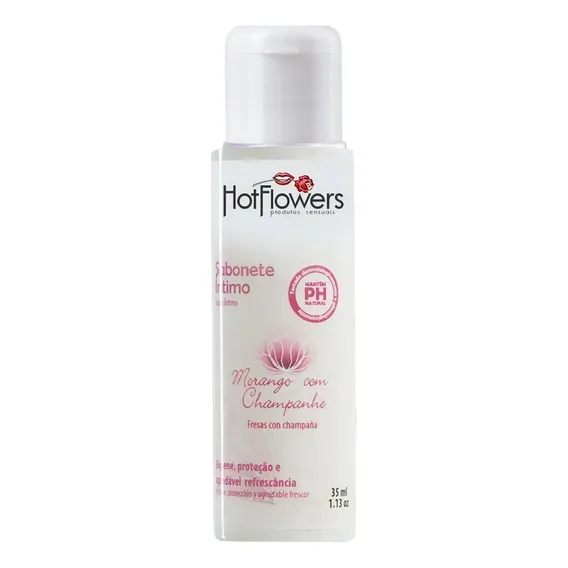 Sabonete Intimo Morango Com Champanhe 35ml Hot Flowers Foto 1