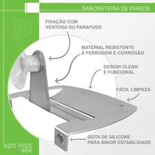 Saboneteira De Parede Com Ventosa Em Aço Inox Escovado Foto mini  2