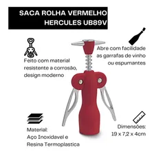Saca Rolha Abridor Vermelho Emborrachado Sommelier Hercules Foto mini  3