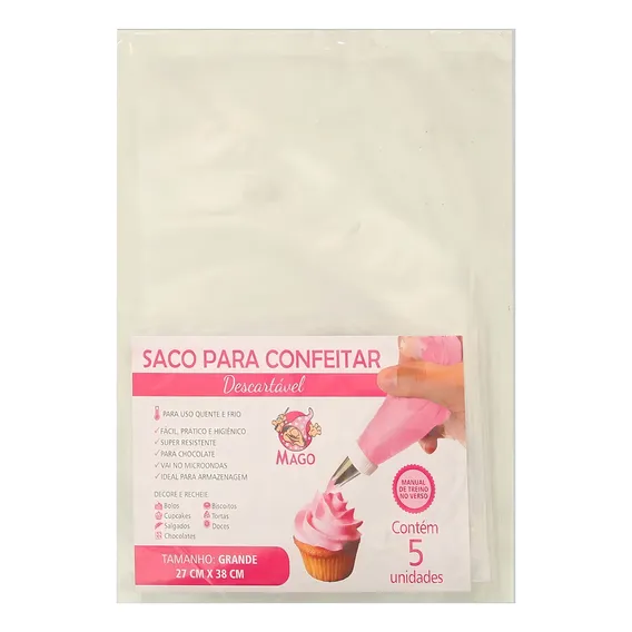 Saco Confeitar Descartável Grande 27x38cm C/5 Unidades Mago Foto 1