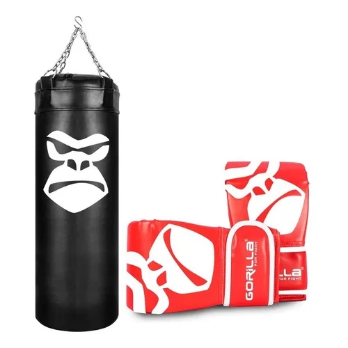 Saco De Pancada 100x90 + Luva Bate-saco Pro Gorilla. Cor Vermelho Foto 1