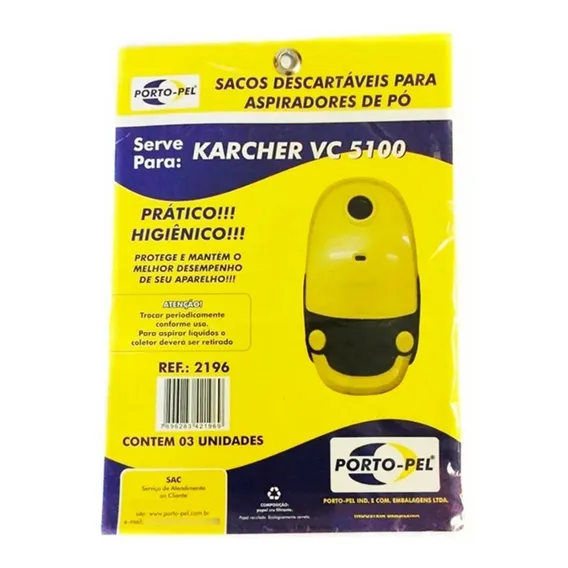 Saco Filtro Descartável P/ Aspirador Pó Vc5100 Karcher 3un Foto 1