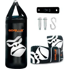 Saco Pancada + Luva Bate-saco + Suporte Kit Infantil Gorilla Cor Preto Foto mini 1