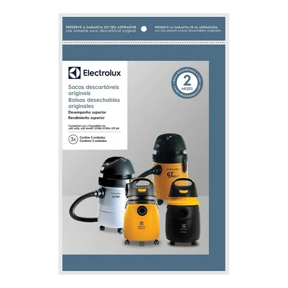 Saco Para Aspirador De Pó Electrolux Descartável A20, A20L, A20 Samrt, GT300, GT30N e GTCAR - 3un Foto 1