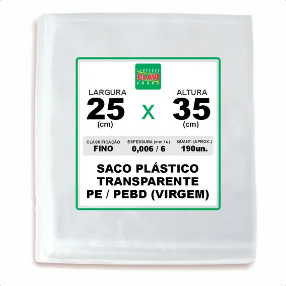 Saco Plástico 25x35 (0,006) 190un Pe Transparente Pacote 1kg Foto 1