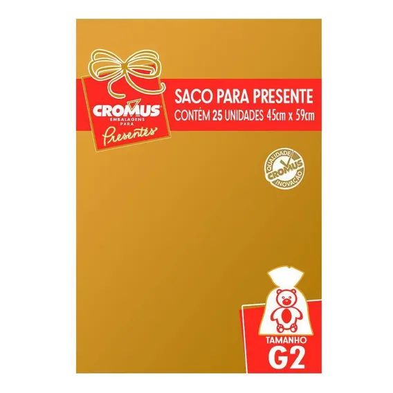 Saco Presente 45x60 Metalizado Dourado 25un Cromus Foto 1