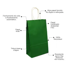 Sacola Papel Kraft 18x30x10 100 Unidades Verde Foto mini  2