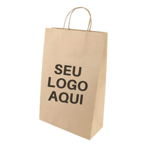 Sacola Papel Kraft Media 34x22x10 Personalizada 100 Unidades Foto 1