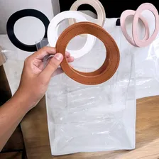 Sacola Transparente Grande Com Alça Bolsa Presente Pvc 26cm Cor Branco Foto mini 4