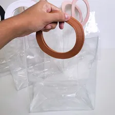 Sacola Transparente Grande Com Alça Bolsa Presente Pvc 26cm Cor Branco Foto mini 3