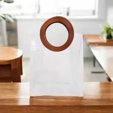 Sacola Transparente Grande Com Alça Bolsa Presente Pvc 26cm Cor Branco Foto mini 2
