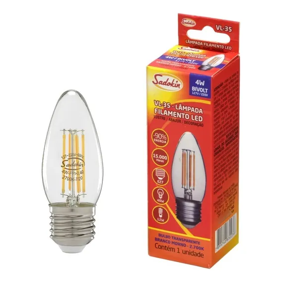 Sadokin - Lampada Vela Led Filamento 4w 2700k Bivolt E27 Foto 1