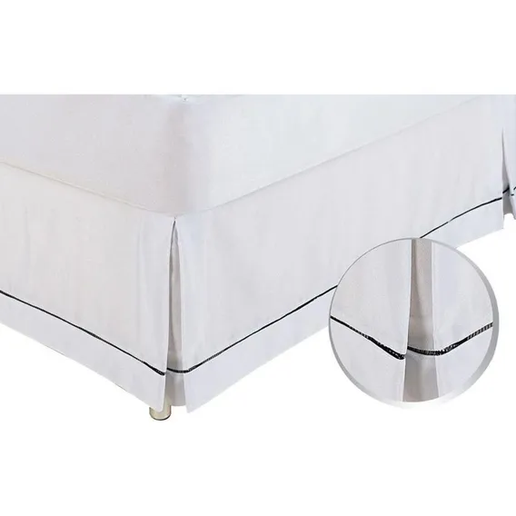 Saia Cama Box Solteiro Babado Ponto Palito Branco (90x190) Foto 1