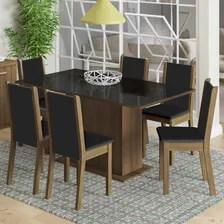 Sala Jantar Madesa Moscou Plus Mesa Tampo Vidro 6 Cadeiras Cor Rustic/Preto 045997K6XTPT Foto mini 2