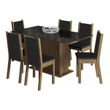 Sala Jantar Madesa Moscou Plus Mesa Tampo Vidro 6 Cadeiras Cor Rustic/Preto 045997K6XTPT Foto mini 1