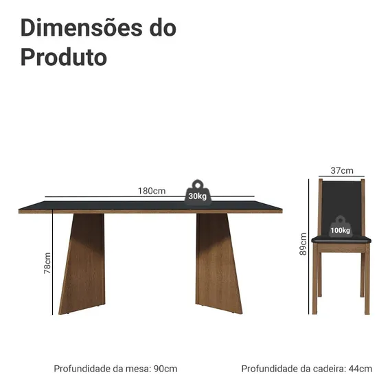 Sala jantar mesa tampo MDJA080007D8PT vidro 8 cadeiras cor rustic e preto Foto 1