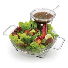 Saladeira Com Bowl Molho Vinagrete Vidro Acompanha Colher Forma Inox Saladeira Vidro Colher Foto  mini 1
