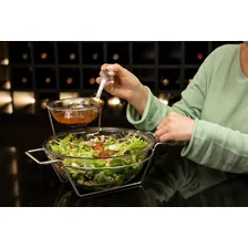 Saladeira Com Bowl Molho Vinagrete Vidro Acompanha Colher Forma Inox Saladeira Vidro Colher Foto mini  3