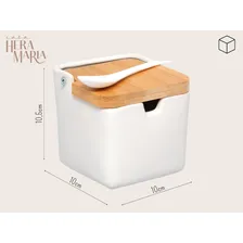 Saleiro Cozinha Porcelana Com Colher Tampa Bambu Mesa Posta Cor Saleiro Mesa Posta Branco Foto mini 2