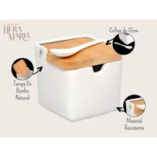 Saleiro Cozinha Porcelana Com Colher Tampa Bambu Mesa Posta Cor Saleiro Mesa Posta Branco Foto mini 3