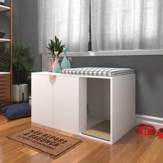Sanitário Banheiro De Gato Caixa De Areia Fechada Box Cat Cor Branco com Cobre Foto 1