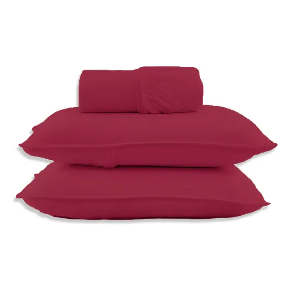SBX Rubi Cor Vermelho Jogo Cama Lençol Malha Casal 3 Peças Foto 1