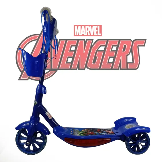 Scooter 3 rodas infantil patinete musical com luz Azul Avengers Foto 1