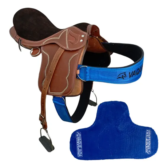 Sela Cavalo Barata Vaquejada Completa Cavalgada Cor Sela Marrom Largo Azul Foto 1