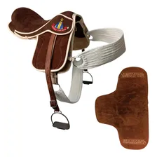 Sela Passeio Cela Para Cavalo Vaquejada Selim Couro Marrom Cor Branco Foto  mini 1
