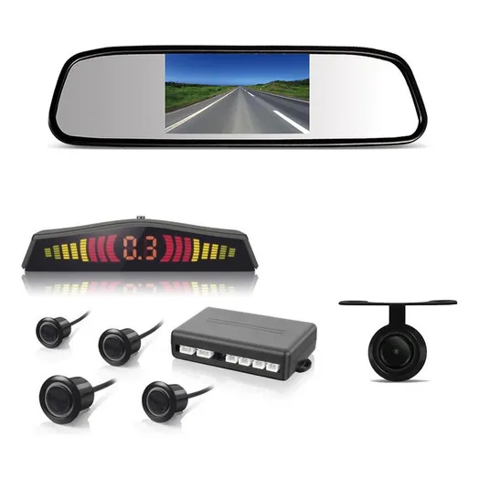 Sensor De Estacionamento Preto + Câmera De Ré Com Retrovisor Foto 1