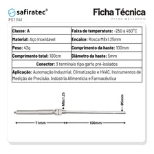 Sensor De Temperatura Termistor Pt100 M8x100mm 1 Metro Foto mini  3