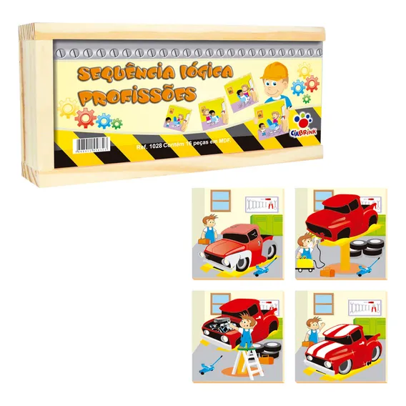 Sequência Lógica Profissões Jogo Educativo 16 Peças Mdf Foto 1