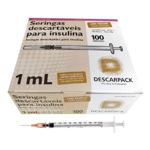 Seringa Insulina 1ml C/agulha 13x0,45 Descarpack C/100 Un Foto 1
