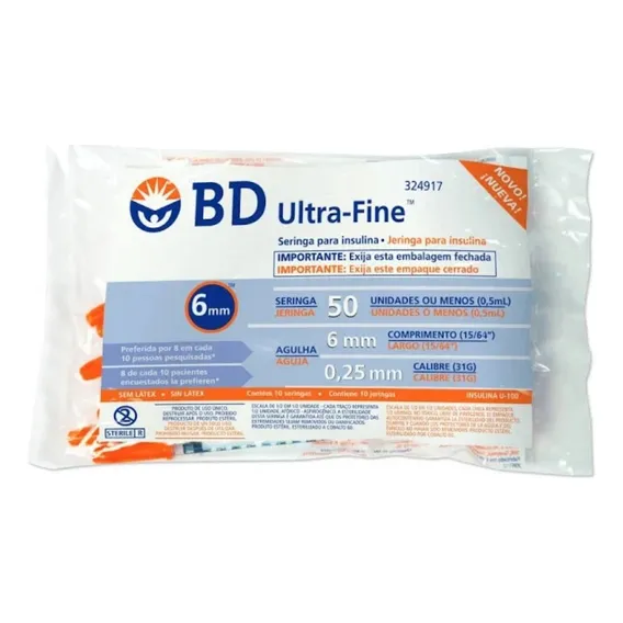 Seringa Insulina Ultra-fine 0,5cc 06mm X 0,25 (cx C/100)- Bd Foto 1