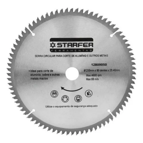 Serra Circular AlumÃnio Starfer 250mm X 80 Dentes 10 Foto 1