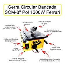 Serra Circular Bancada Cortar Madeiras Scm-8 1200w Ferrari 110v Foto mini  2