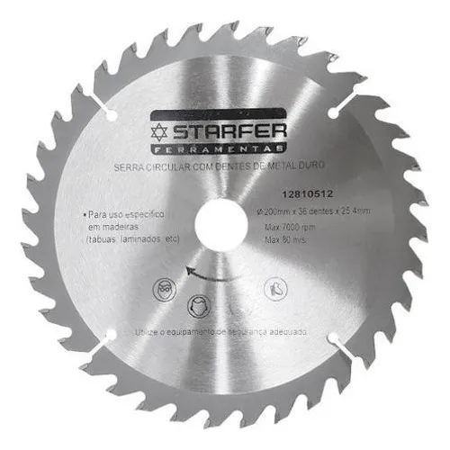 Serra Circular Com Vídea 200 Mm 36 Dentes - Starfer Foto 1