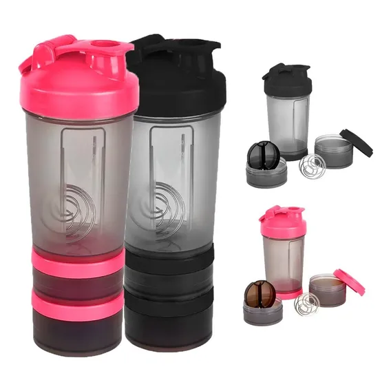 Shakeira Academia Coqueteleira 600 Duas Divis贸rias Whey Cor Rosa Foto 1
