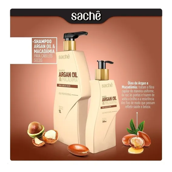 Shampoo Argan Oil & Macadâmia 1 Litro Sachê Professional Foto 1