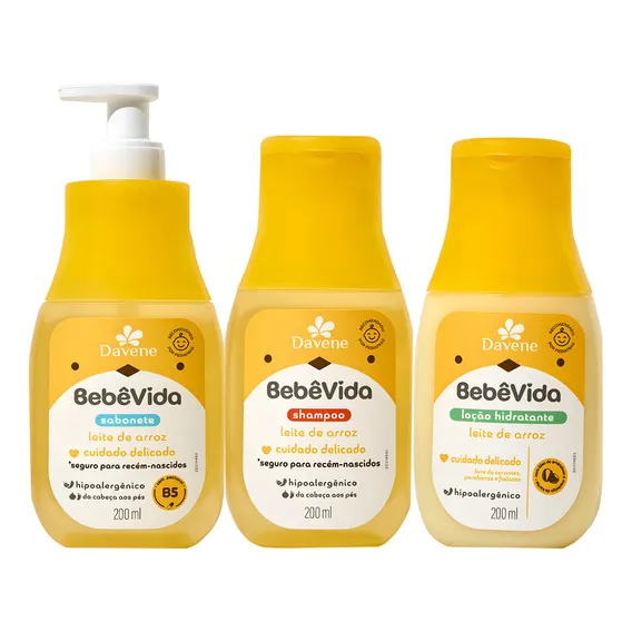 Shampoo+sabonete Líquido+hidratante Leite De Arroz Bebe Vida Foto 1