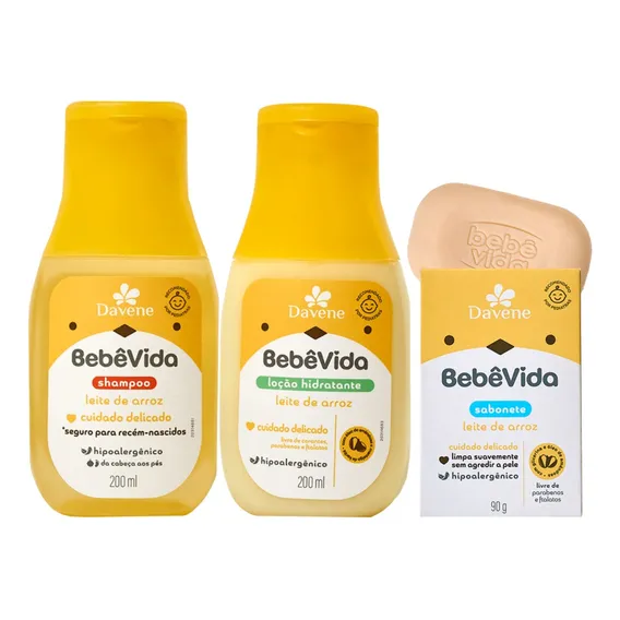 Shampoo+sabonete Vegetal+hidratante Leite De Arroz Bebe Vida Foto 1