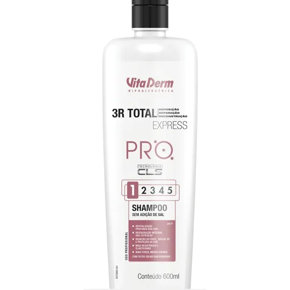 Shampoo Sem Sal Sos 3r Total Express Pro Vita Derm 600ml Foto 1