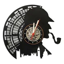 Sherlock Holmes ,rel贸gio, Parede,disco De Vinil, Retr么 Estrutura Preto Fundo Preto Foto mini 1