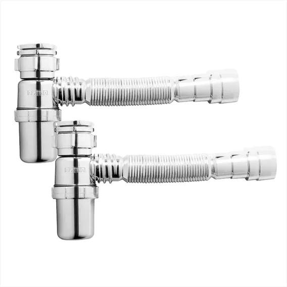 Sifão Sanfonado Universal Prata Com Copo Kit 2 Cor Cromado Foto 1