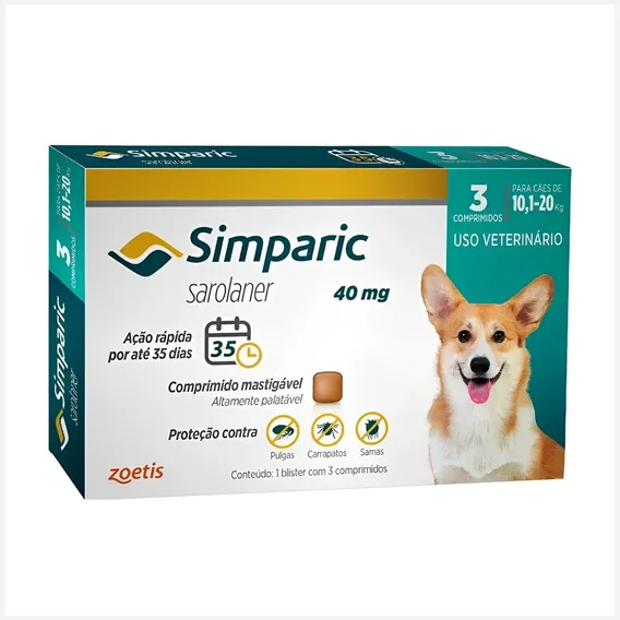 Simparic 40mg Para Cães 10,1 A 20kg - Kit Com 3 Comprimidos Foto 1